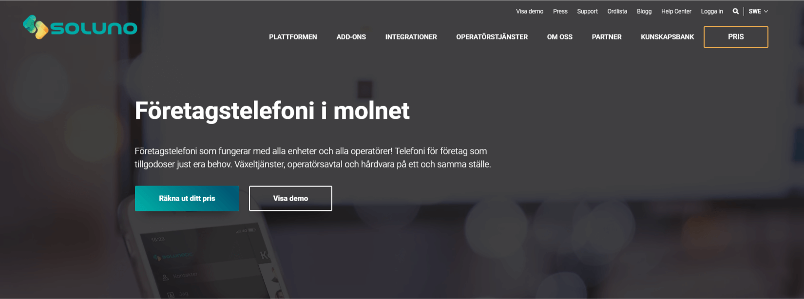 Soluno-telefonileverantör-homepage