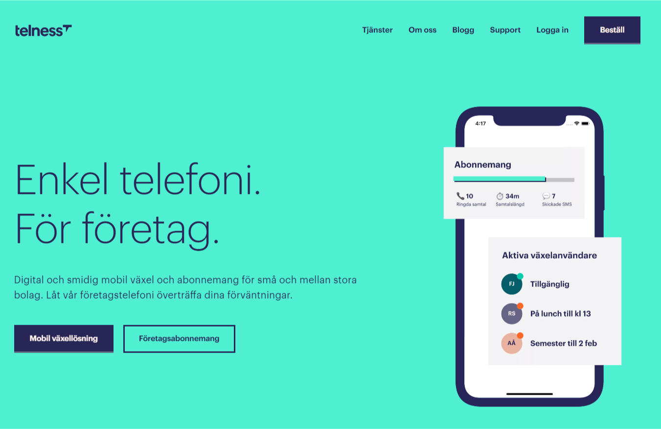 Telness-telefonileverantör-homepage