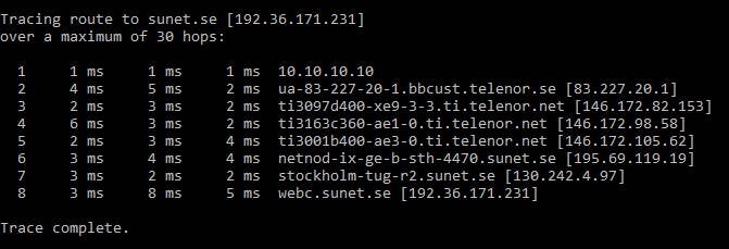 kommandoprompt-tracert